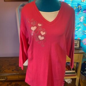 Pink Heart Embellished Women's Top
